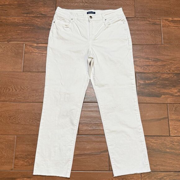 Bandolino Mandie White Stretch Denim High-Rise Straight Leg Cropped Jeans Sz 10 - Picture 1 of 8